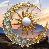 Sun Moon Suncatcher 8in Faux Stained Glass Window Hanging Celestial Decor
