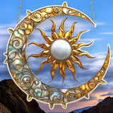 Sun Moon Suncatcher 8in Faux Stained Glass Window Hanging Celestial Decor
