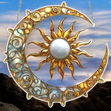 Sun Moon Suncatcher 8in Faux Stained Glass Window Hanging Celestial Decor