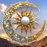 Sun Moon Suncatcher 8in Faux Stained Glass Window Hanging Celestial Decor
