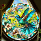 Faux Stained Glass Acrylic Art - 8" Teal Hummingbird Window Panel