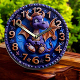 "12-Inch Cute Purple Dragon Clock - Whimsical Fantasy Wall Decor"