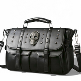 Gothic Skull Studded Black PU Leather Shoulder Bag Crossbody Satchel 14"