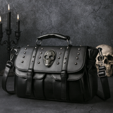 Gothic Skull Studded Black PU Leather Shoulder Bag Crossbody Satchel 14"