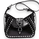 Gothic Black Studded Shoulder Bag 8.6" Punk Rock PU Purse with Adjustable Strap