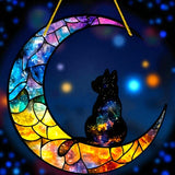 Cat Moon Suncatcher 8” Faux Stained Glass Window Hanging Galaxy Decor Gift