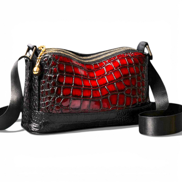 Red Croc Embossed Leather Crossbody Purse | Gothic Shoulder Bag | 9in Handbag