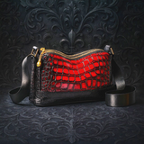 Red Croc Embossed Leather Crossbody Purse | Gothic Shoulder Bag | 9in Handbag