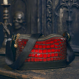 Red Croc Embossed Leather Crossbody Purse | Gothic Shoulder Bag | 9in Handbag