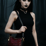 Red Croc Embossed Leather Crossbody Purse | Gothic Shoulder Bag | 9in Handbag