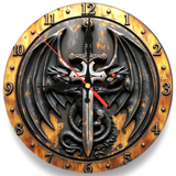 Dragon Sword Wall Clock 9.8 Inch Silent Gothic Fantasy Wooden Home Decor