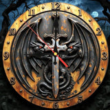 Dragon Sword Wall Clock 9.8 Inch Silent Gothic Fantasy Wooden Home Decor