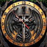 Dragon Sword Wall Clock 9.8 Inch Silent Gothic Fantasy Wooden Home Decor