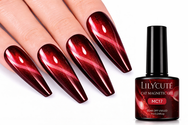 Cat Eye Gel Polish Dark Red Burgundy Magnetic UV LED Soak Off LILYCUTE MC17