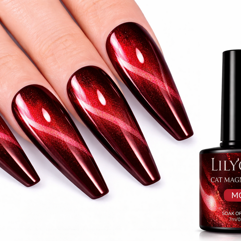 Cat Eye Gel Polish Dark Red Burgundy Magnetic UV LED Soak Off LILYCUTE MC17