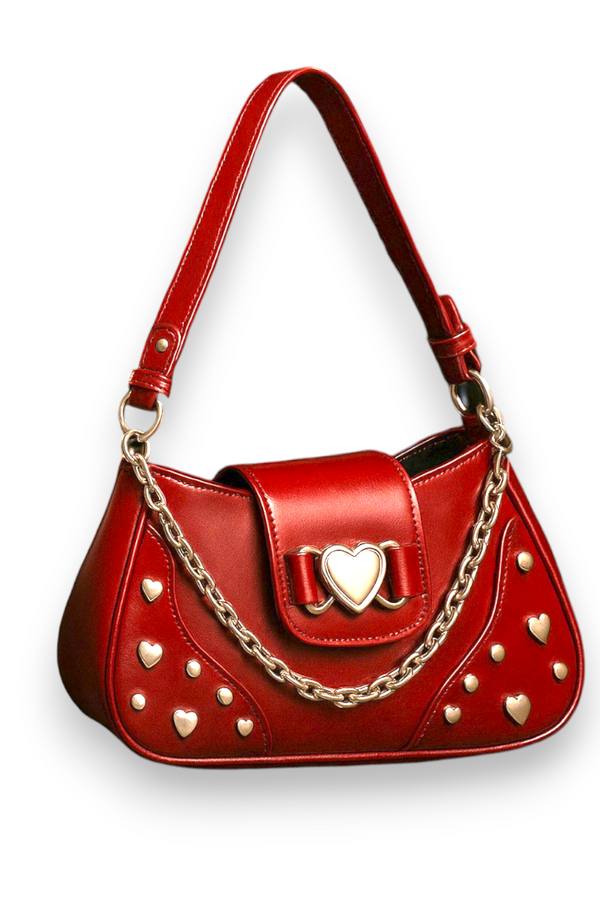 Red Patent Shoulder Bag Small Retro Y2K Purse 9.8in Glossy Handbag