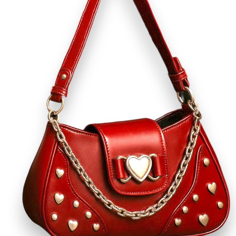 Red Patent Shoulder Bag Small Retro Y2K Purse 9.8in Glossy Handbag
