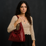 Red Slouchy Hobo Shoulder Bag Soft Leather Look Y2K Gothic Chic Purse
