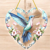 Heart-Shaped Hummingbird Stained Glass-Style Acrylic Suncatcher - 8in Floral Win