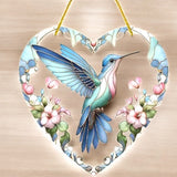 Heart-Shaped Hummingbird Stained Glass-Style Acrylic Suncatcher - 8in Floral Win