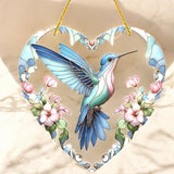 Heart-Shaped Hummingbird Stained Glass-Style Acrylic Suncatcher - 8in Floral Win