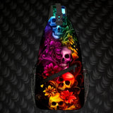Rainbow Skull Sling Bag 15" Crossbody Chest Backpack with Pockets Gothic Floral