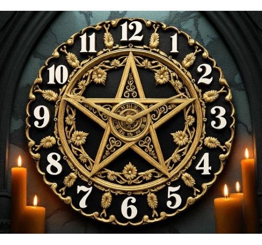 Pentagram Wall Clock 8” Silent Acrylic Black Gold Witchy Gothic Home Decor