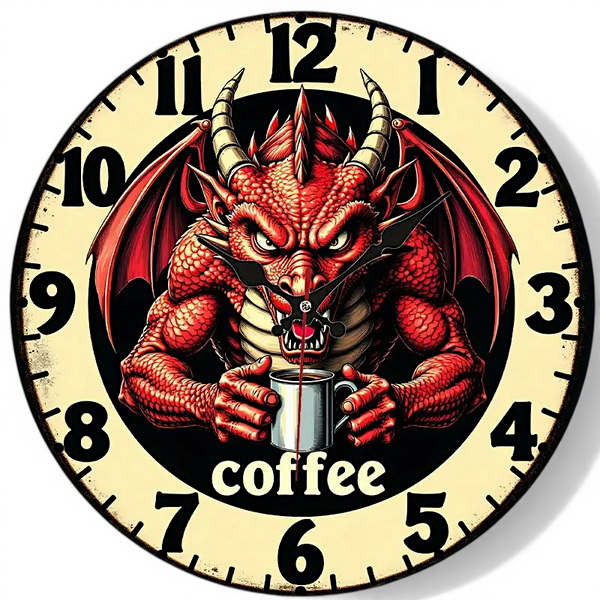 Grumpy Dragon Coffee Wall Clock 9.8 inch Silent Gothic Home Decor Art