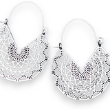 Silver Mandala Hoop Earrings Boho Filigree Sacred Geometry Lotus Flower Jewelry
