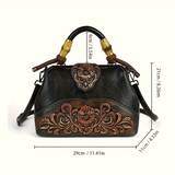 Brown Floral Embossed Leather Retro Shoulder Bag Vintage Women Handbag