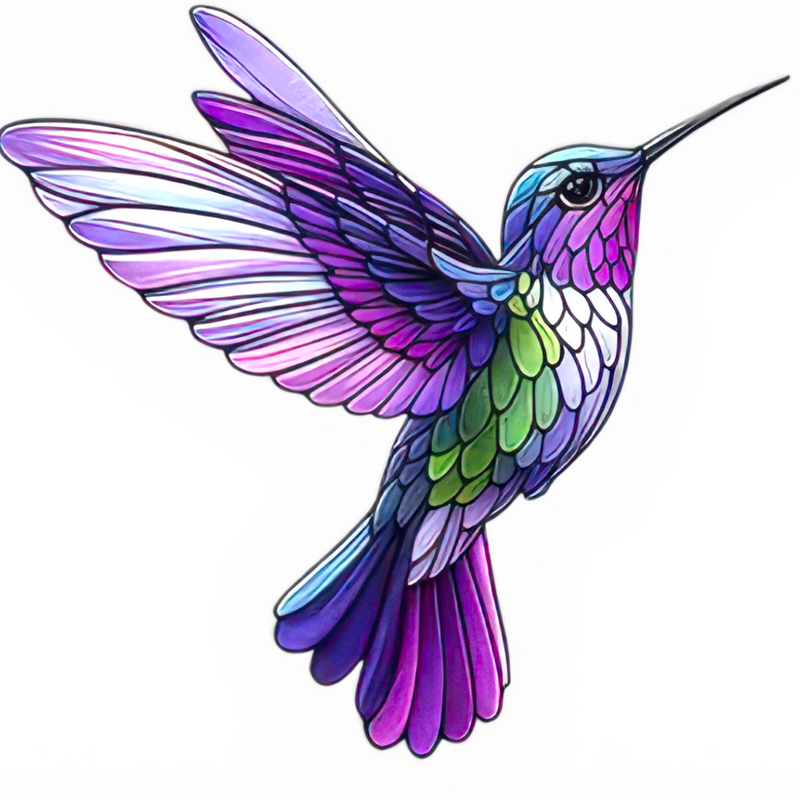 Hummingbird Suncatcher Faux Stained Glass Window Hanging 7.8" Colorful