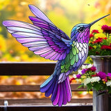 Hummingbird Suncatcher Faux Stained Glass Window Hanging 7.8" Colorful