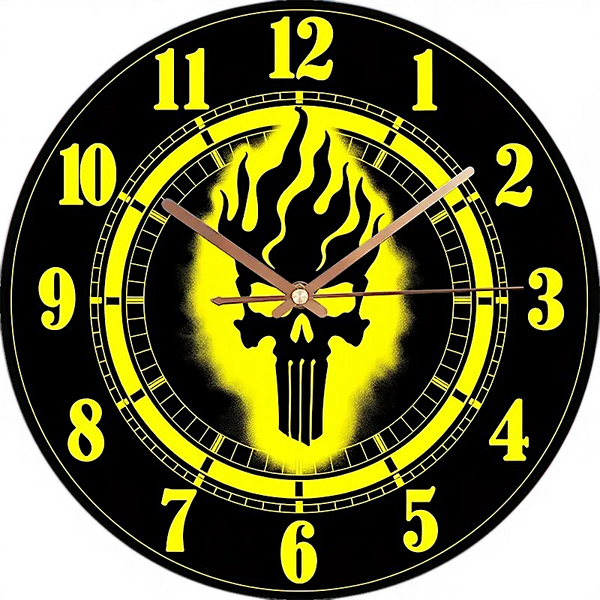 Skull Flame Wall Clock 13.8 Inch Silent Tempered Glass Gothic Punk Decor