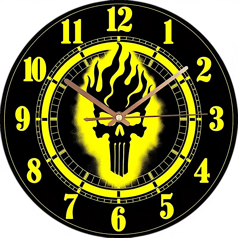 Skull Flame Wall Clock 13.8 Inch Silent Tempered Glass Gothic Punk Decor