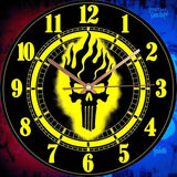 Skull Flame Wall Clock 13.8 Inch Silent Tempered Glass Gothic Punk Decor