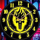 Skull Flame Wall Clock 13.8 Inch Silent Tempered Glass Gothic Punk Decor