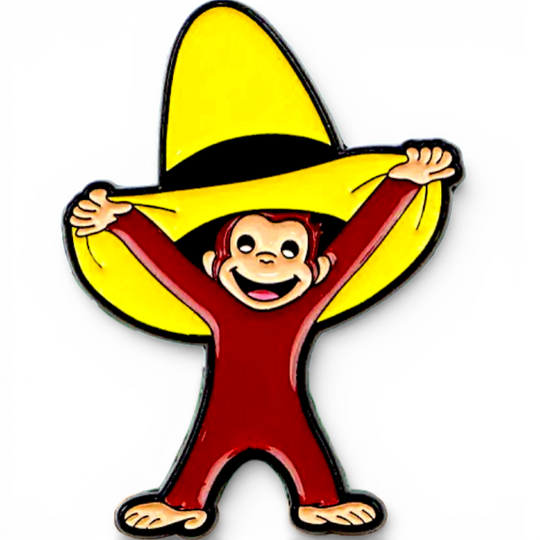 Curious George Inspired Enamel Pin Monkey Yellow Hat Cartoon Brooch Backpack Hat