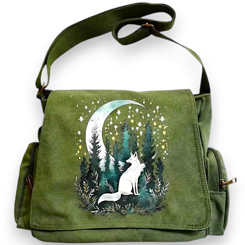 Forest Fox Crossbody Bag Green Messenger Woodland Moon Nature Purse