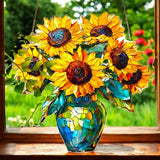 Sunflower Suncatcher 9 Inch Faux Stained Glass Window Hanging Floral Decor Gift