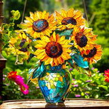 Sunflower Suncatcher 9 Inch Faux Stained Glass Window Hanging Floral Decor Gift
