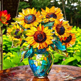 Sunflower Suncatcher 9 Inch Faux Stained Glass Window Hanging Floral Decor Gift