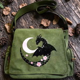 Dragon Moon Cherry Blossom Canvas Messenger Bag Olive Green Crossbody Satchel