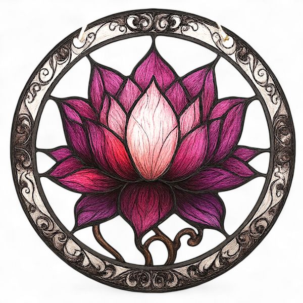 Lotus Flower 8" Acrylic Suncatcher – Pink Purple Stained Glass Style Window Deco