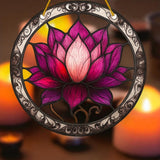 Lotus Flower 8" Acrylic Suncatcher – Pink Purple Stained Glass Style Window Deco