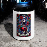 "Badass Day of the Dead Skeleton Mug - Colorful Calavera Coffee Cup"