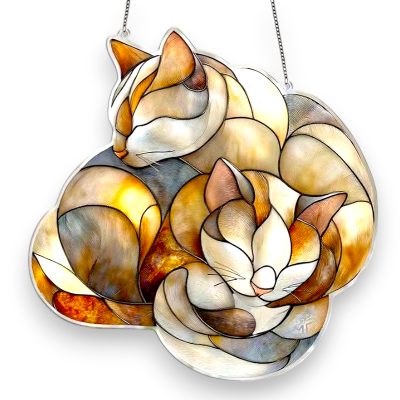 Sleeping Cats Sun Catcher 8" Acrylic Decor Gift for Cat Lovers Home Décor