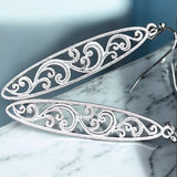 Silver Filigree Dangle Earrings 2in | Long Teardrop Scroll Hook Earrings