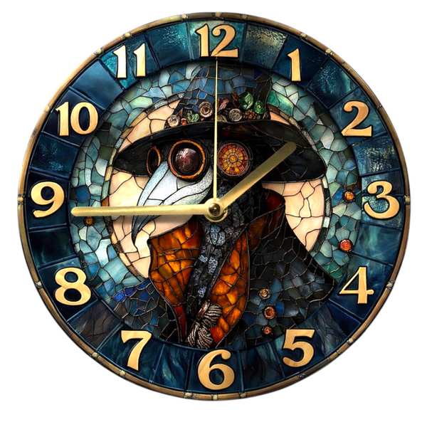 Plague Doctor Wall Clock 8 Inch Silent Gothic Stained Glass Home Decor