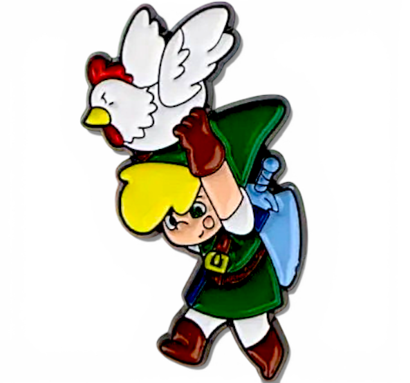 Link with Chicken Enamel Pin – Retro Gaming Collectible, Cute Gamer Gift Badge