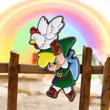 Link with Chicken Enamel Pin – Retro Gaming Collectible, Cute Gamer Gift Badge